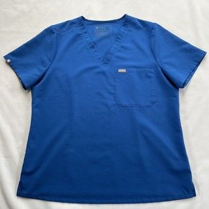 Figs Mens XL Blue Scrub Shirt Technical Collection Short Sleeve V Neck 1 Pocket